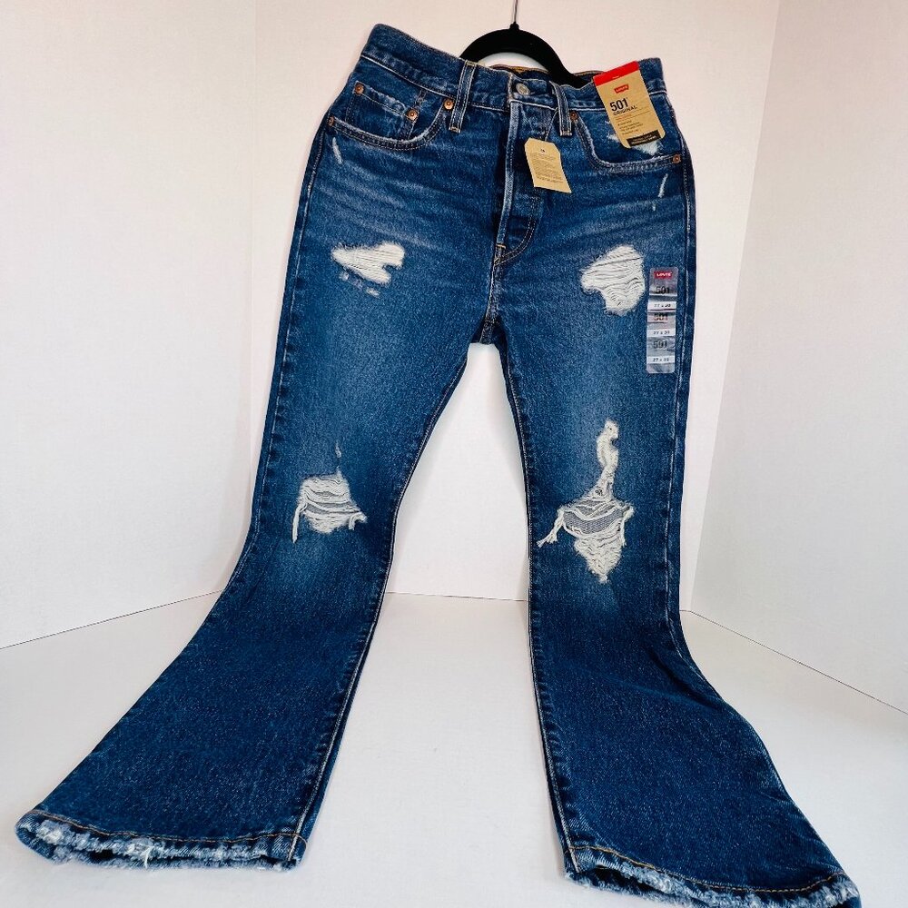 NWT Levi's Women 501 Original High Rise Straight Leg Distressed Jeans Blue